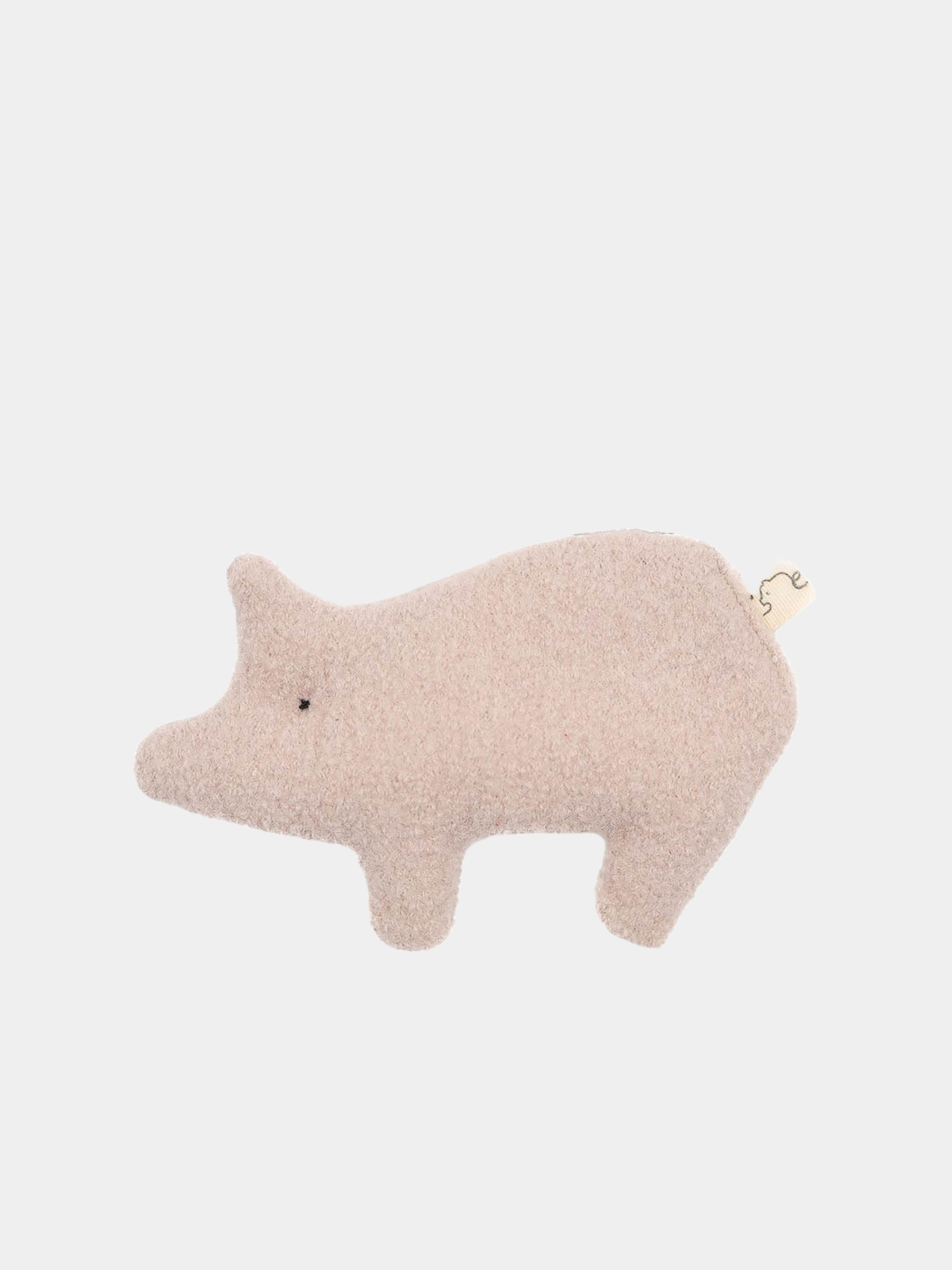 Kleines Wollwalk Schweinchen aus 100% Schurwolle - Sand, handgenähtes Kuscheltier, ca. 10 cm lang, auf weißem Hintergrund. Ideal als kleines Baby Geschenk.