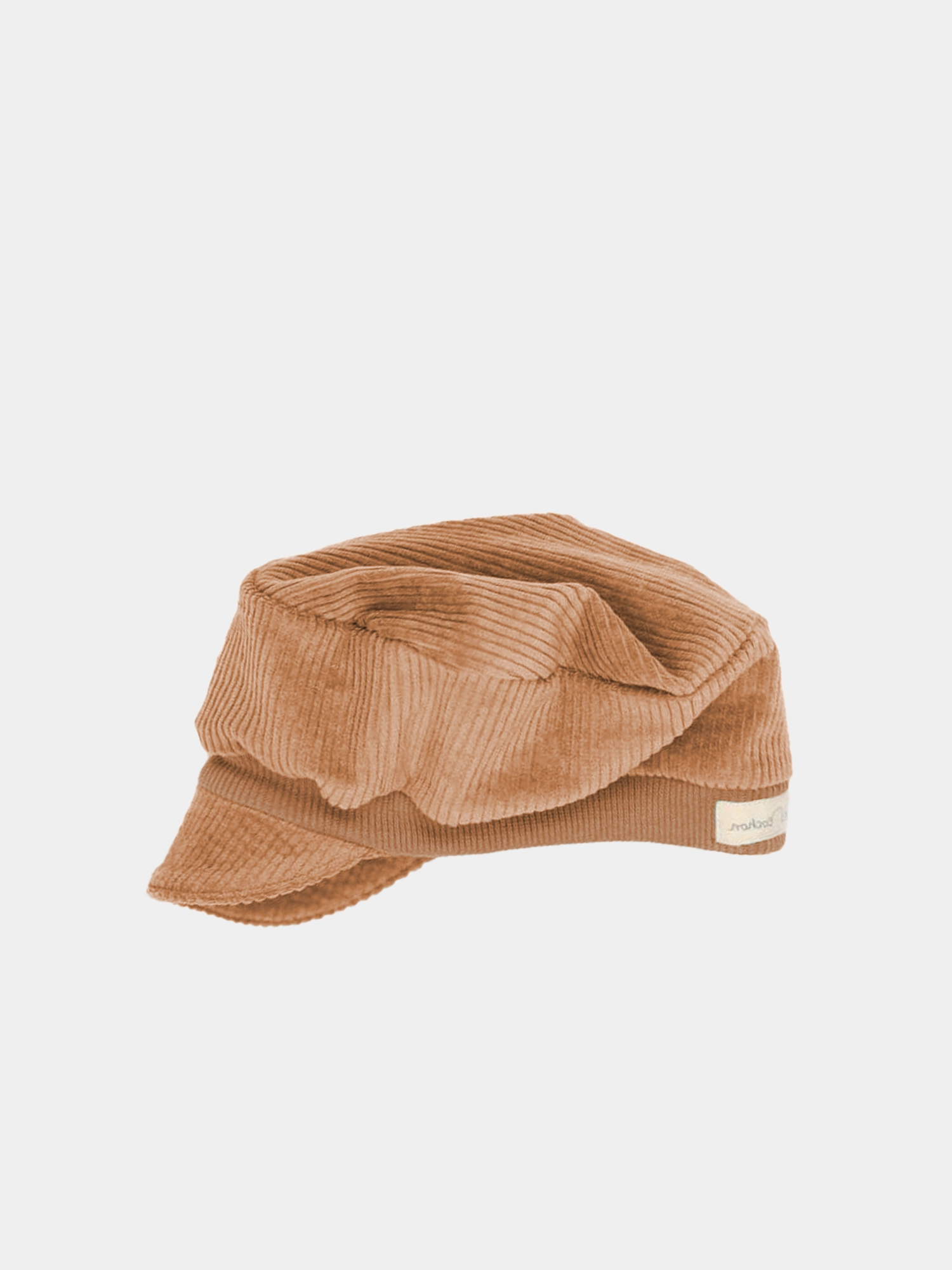 Michelmütze Breitcord Stretch in der Farbe Weizen, handgemacht von petit cochon, perfekt für Übergangstage und kühlere Sommermorgen, mit klassischer Form und verstellbarem Zugband.