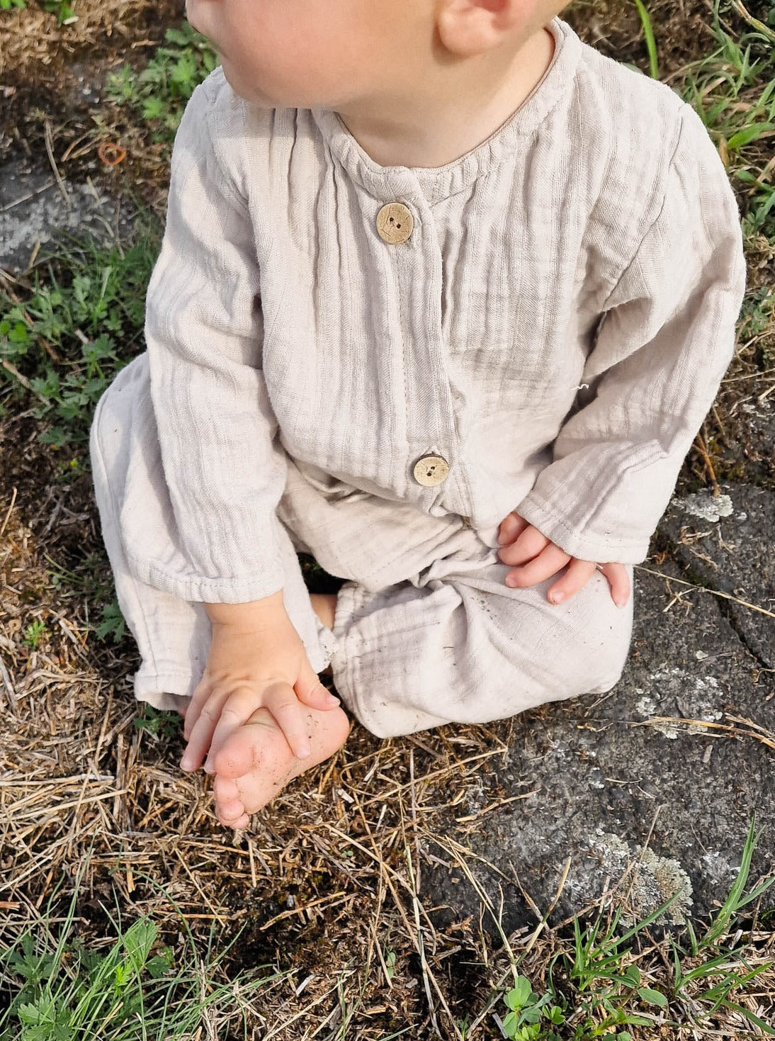 Mini overall muslin made from 100% organic cotton - Sand