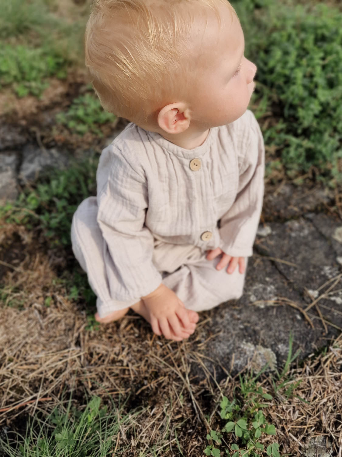 Mini overall muslin made from 100% organic cotton - Sand