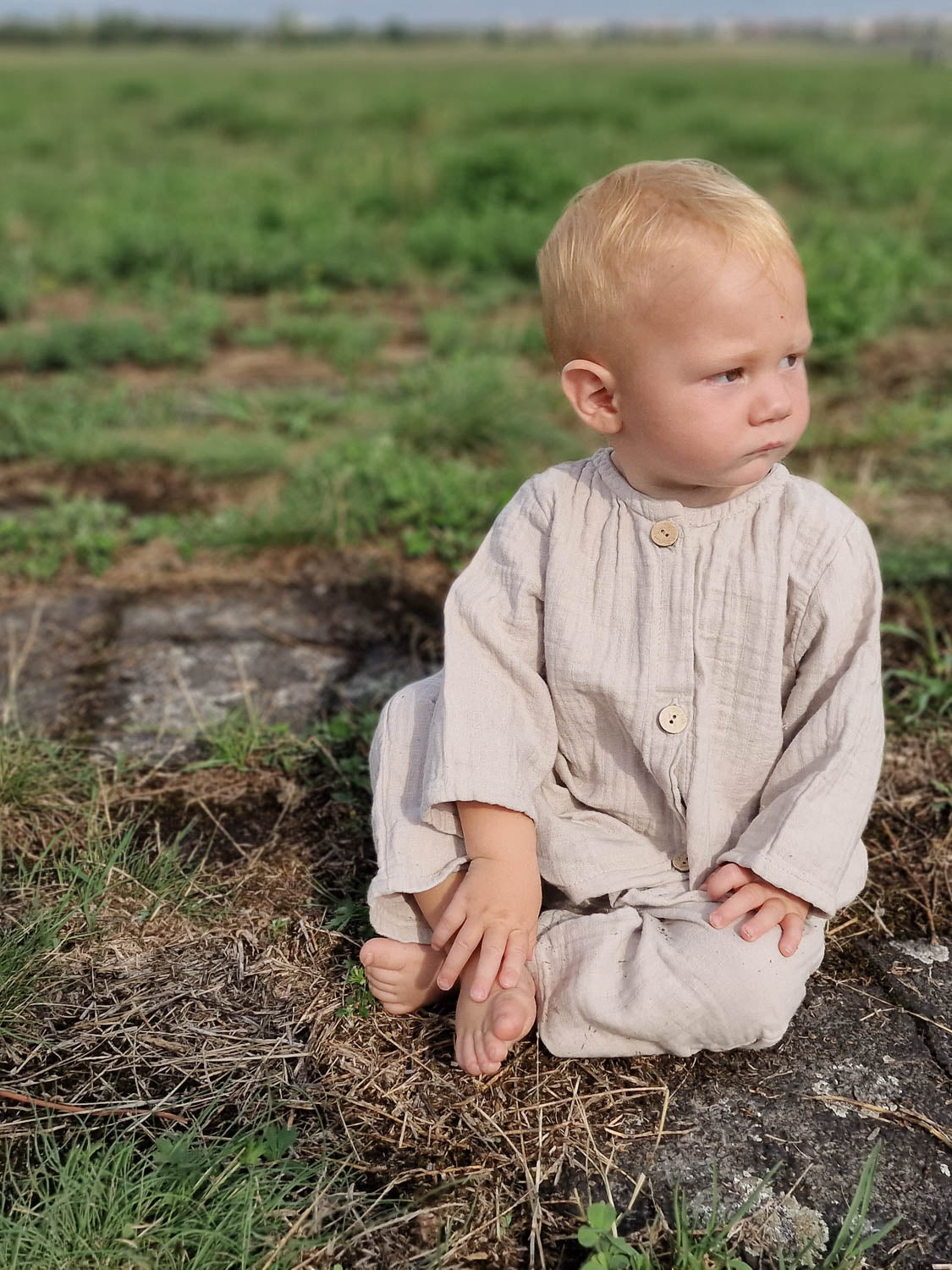 Mini overall muslin made from 100% organic cotton - Sand
