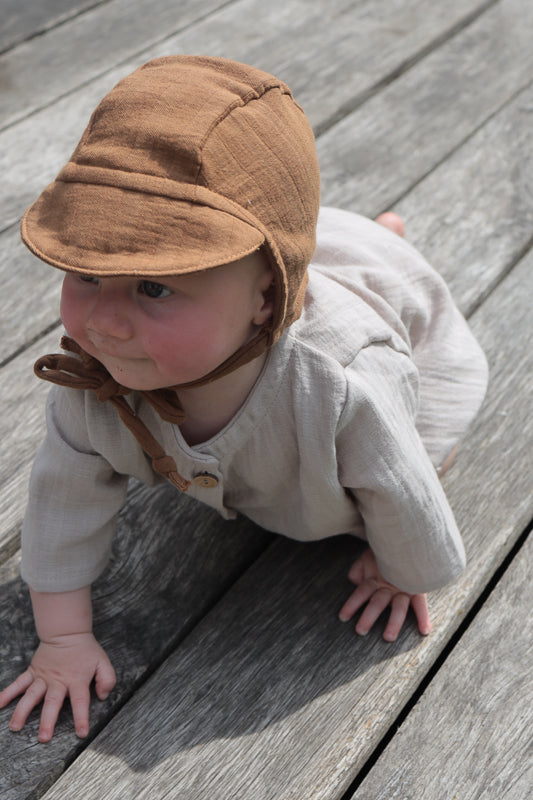 Mini overall muslin made from 100% organic cotton - Sand