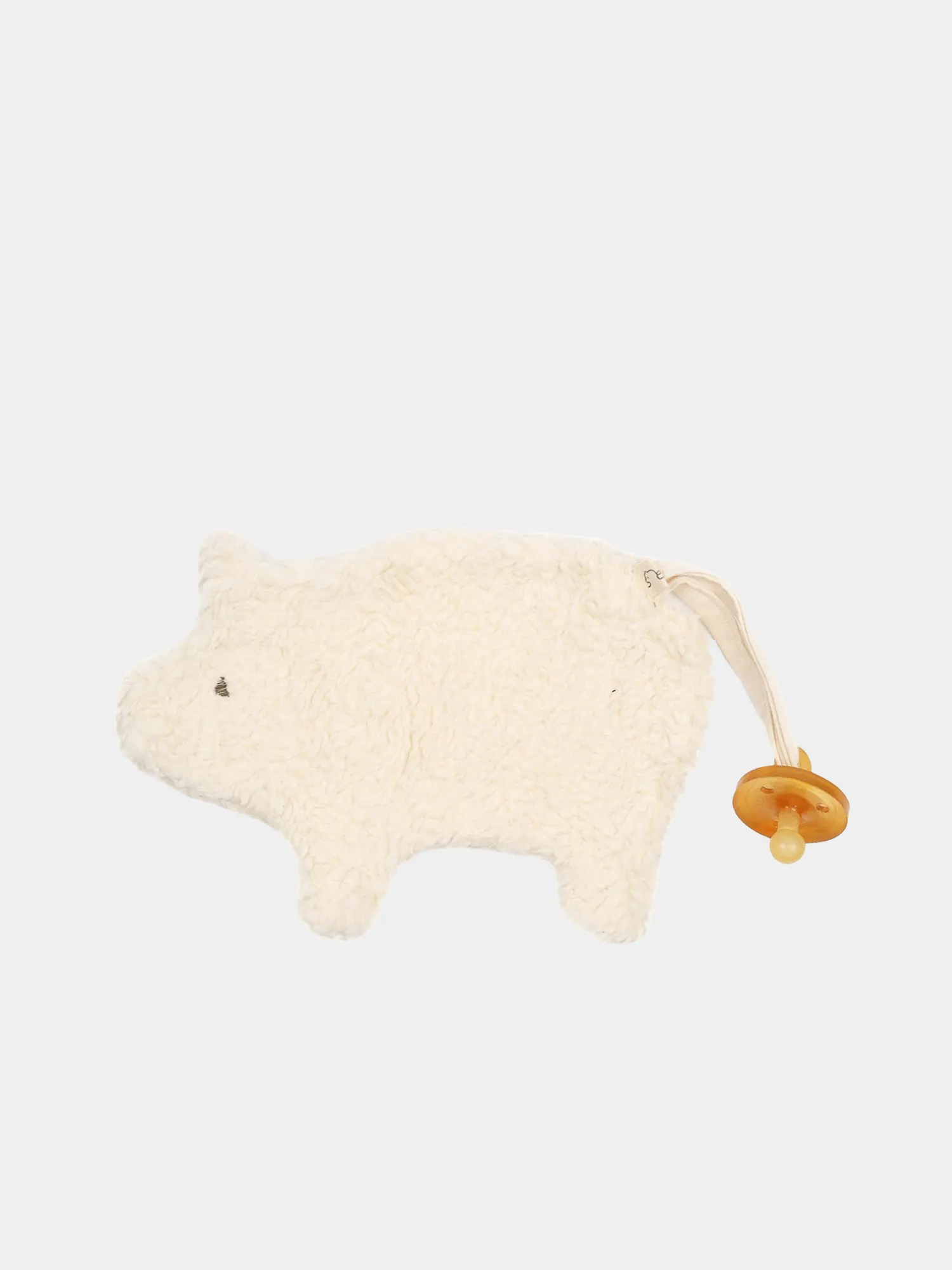 Organic teddy pacifier cloth in natural color by Petit Cochon for babies, ideal for cuddling and keeping the pacifier secure.